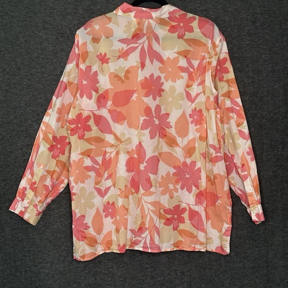 Liz Claiborne Woman 2X Blouse Button Front Floral Print 100% Cotton Long Sleeve - Picture 6 of 15